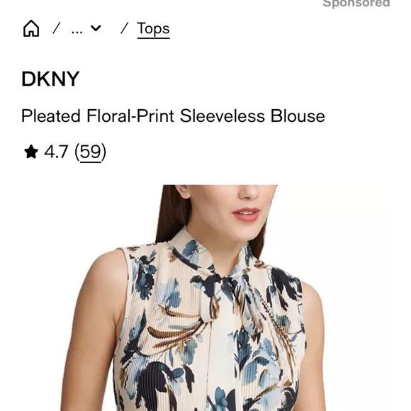 NWT- DKNY
Women's Pleated Floral-Print Sleeveless Blouse with a Tie Neck. - Picture 6 of 13